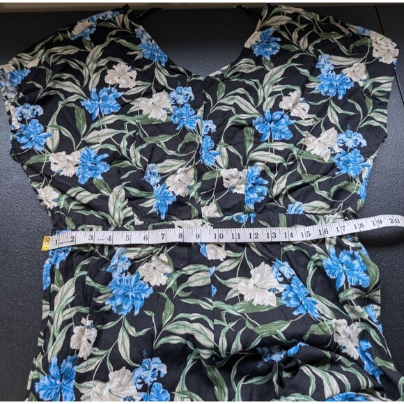 Kensie Jeans Tie Back Linen Blend Jumpsuit In Hibiscus Sky Combo Large - Picture 7 of 15